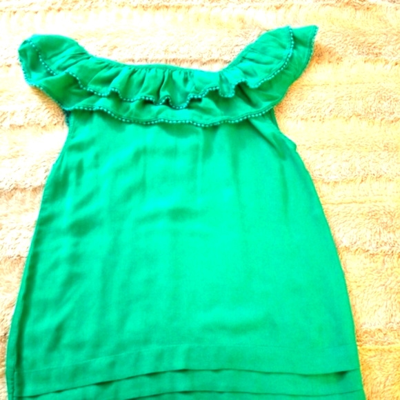 ODILLE ANTHROPOLOGIE RUFFLE GREEN TOP - Picture 2 of 3
